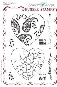 Filigree Trading Hearts Rubber Stamp sheet - A5